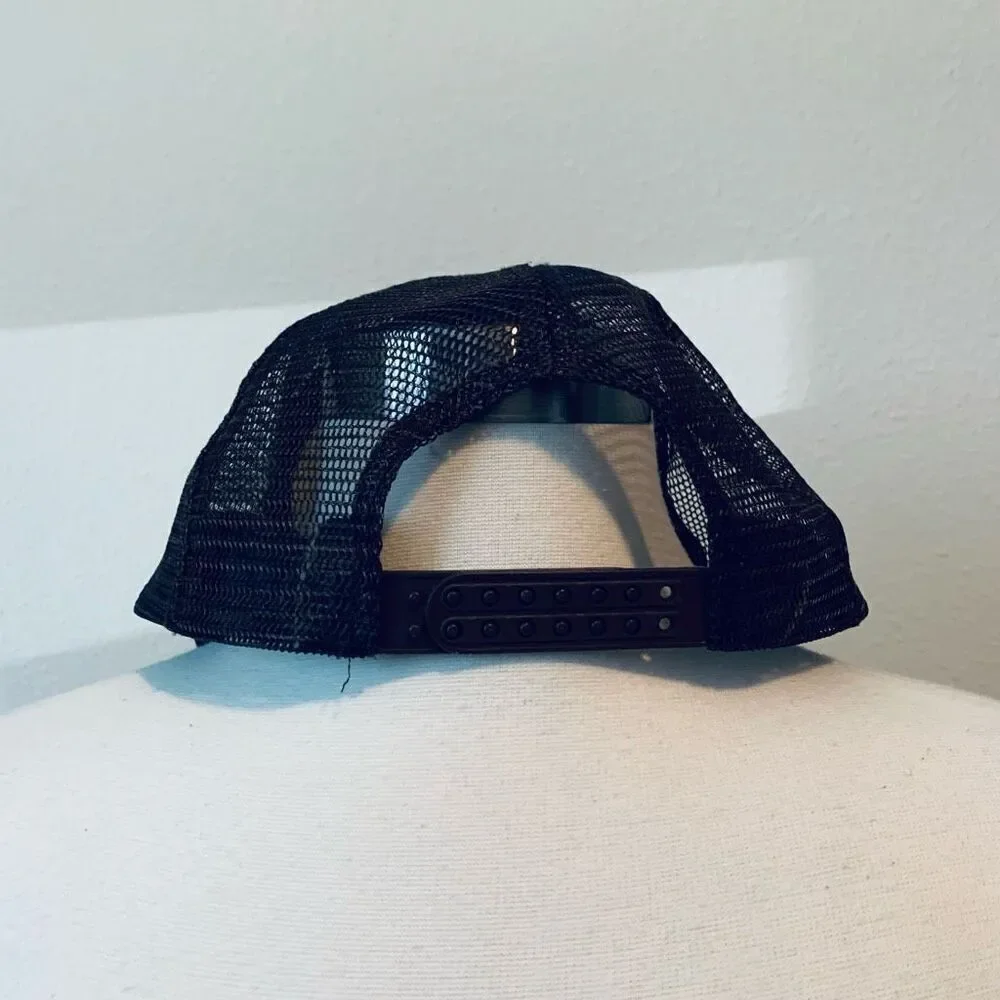 Vintage Brown Novelty Patch Graphic Mesh SnapBack Trucker Hat Rope